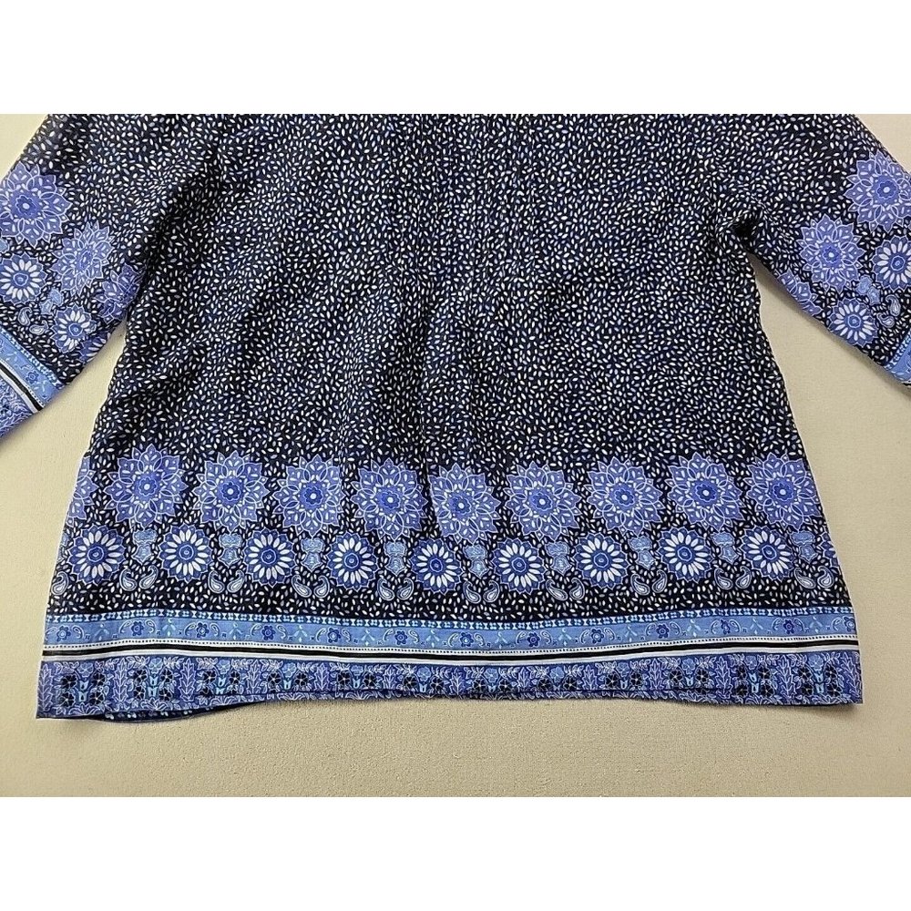 Boden Women 10 Navy Floral Blouse Pin Tucked Front Sheer 3/4 Sleeve Cottage Core - Picture 5 of 11